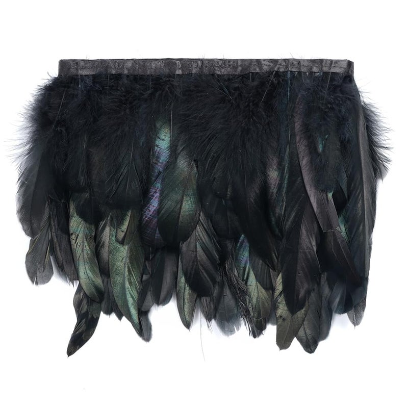 Shekyeon 2yards Rooster Feather Fringe Trim for Costume Decoration (Black) - Image 1